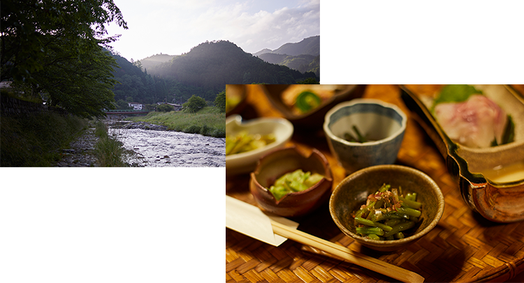 風景と渓流山里料理